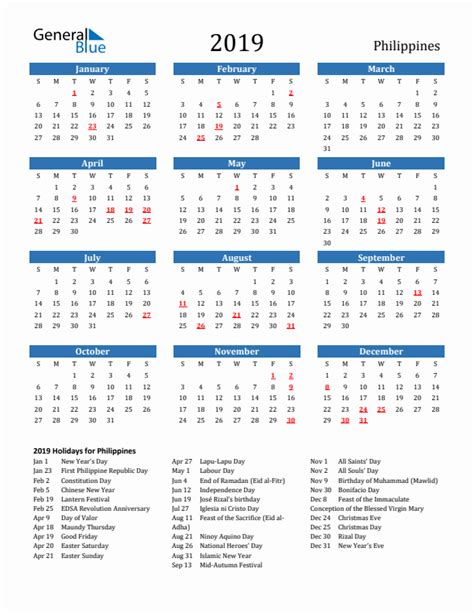 2019 calendar philippines|2019 Calendar with Philippines holidays.